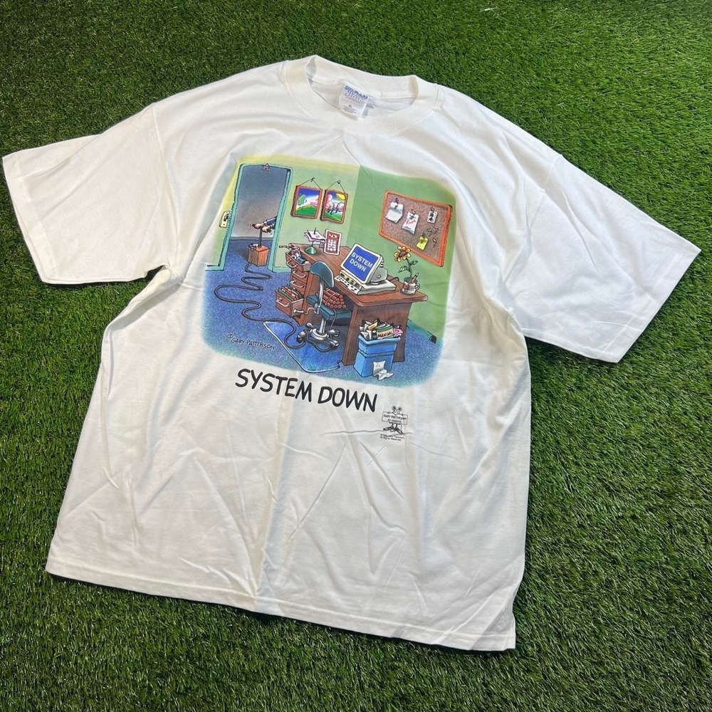 Vintage Gary Paterson System Down Computer Graphic T-Shirt XL 90s Tech Tee Retro